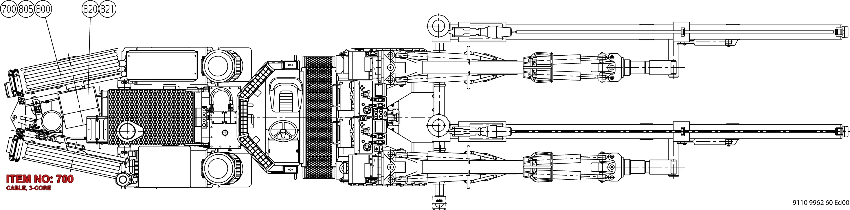 0017 2307 14 CABLE, 3-CORE - Technical Drawing