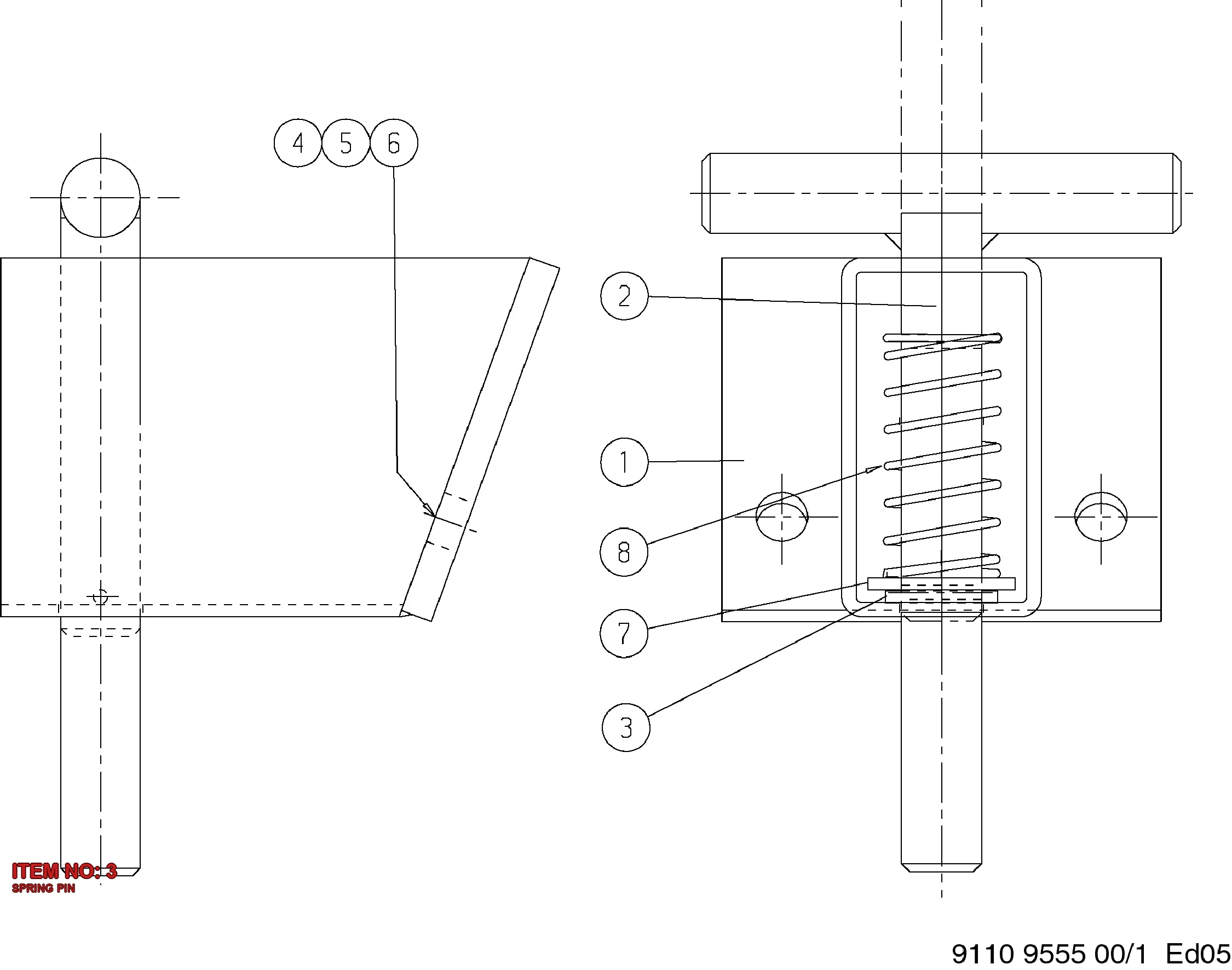 0108 1200 00 SPRING PIN - Technical Drawing
