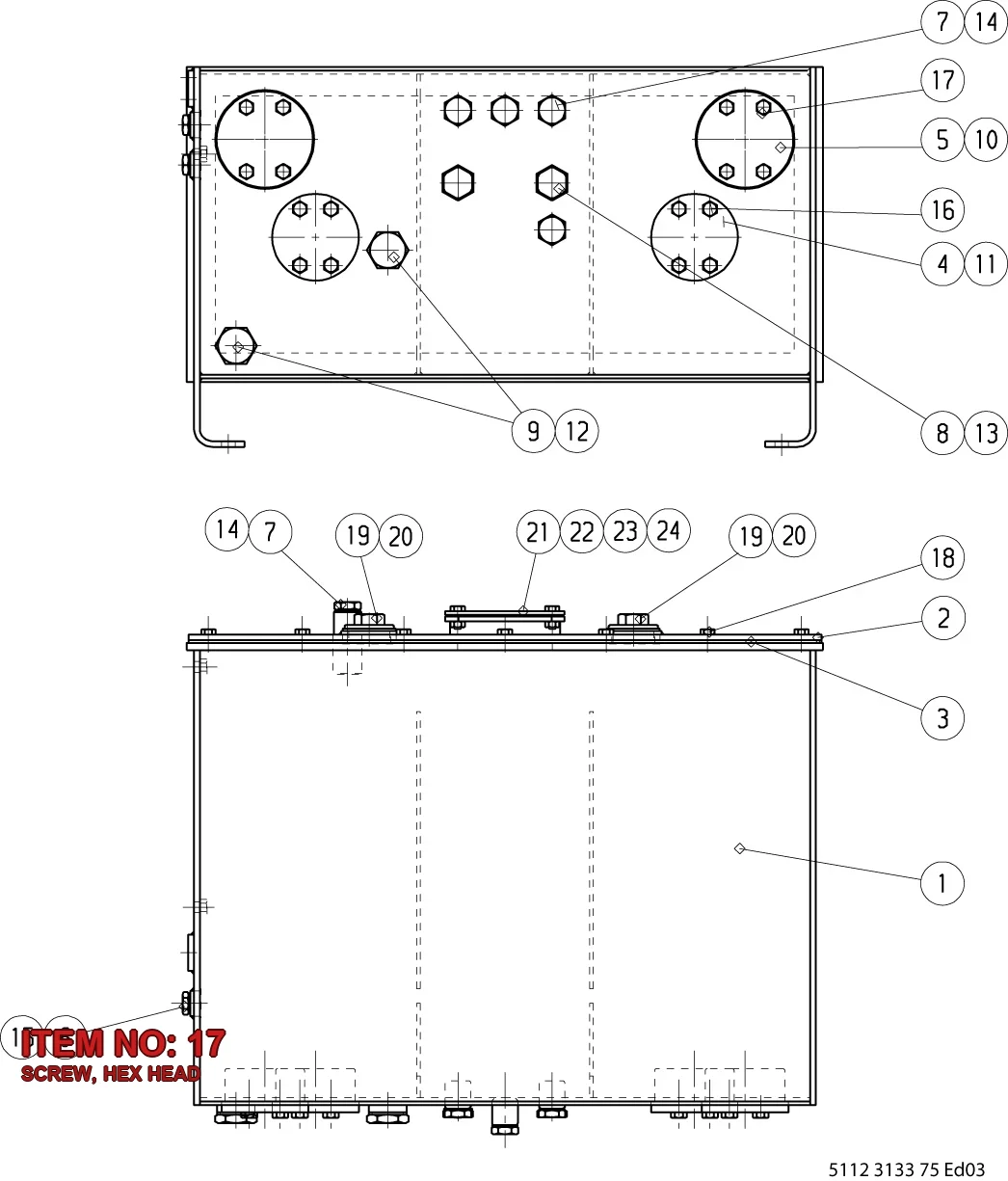 0147 1398 03 SCREW, HEX HEAD - Technical Drawing