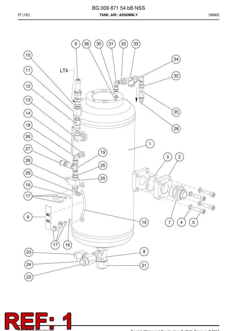 03975398a 039 753 98a Receiver, Air / Oil - Sandvik Technical Drawing