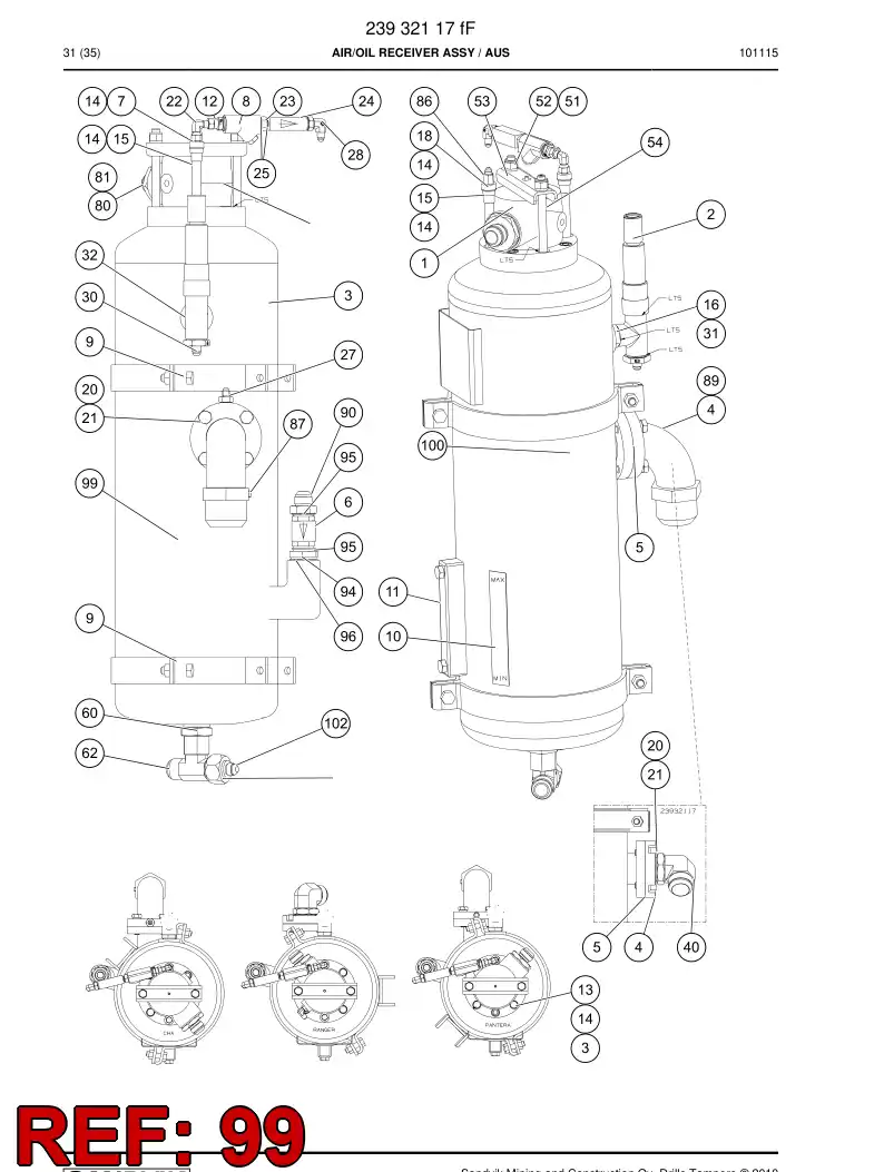 03976558 039 765 58 F2 AIR/OIL RECEIVER - Sandvik Technical Drawing
