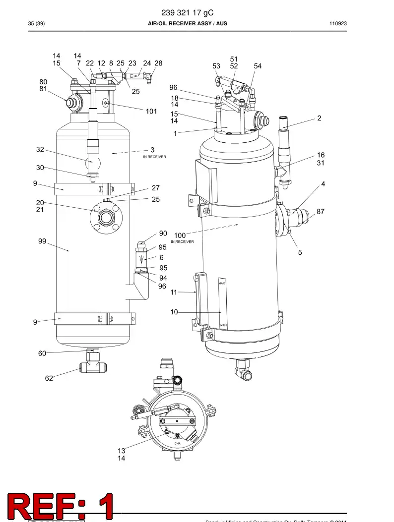 03976558e 039 765 58e AIR/OIL RECEIVER ASSY - Sandvik Technical Drawing