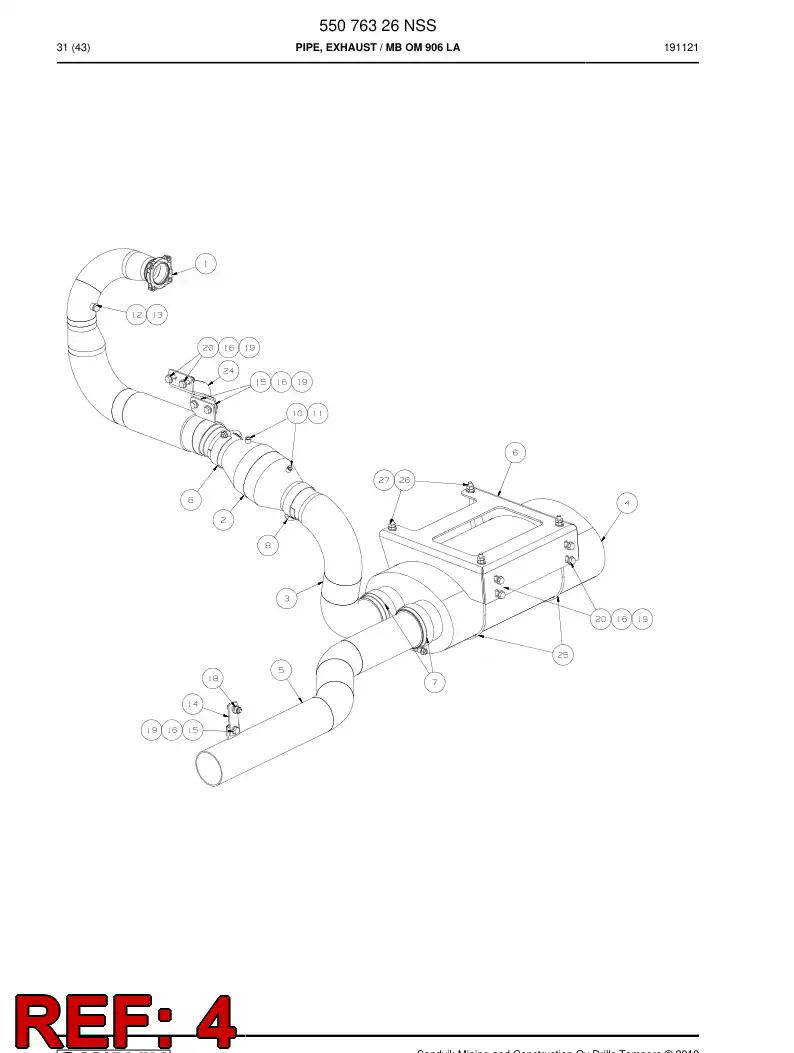 04710302 047 103 02 Silencer, Exhaust - Sandvik Technical Drawing