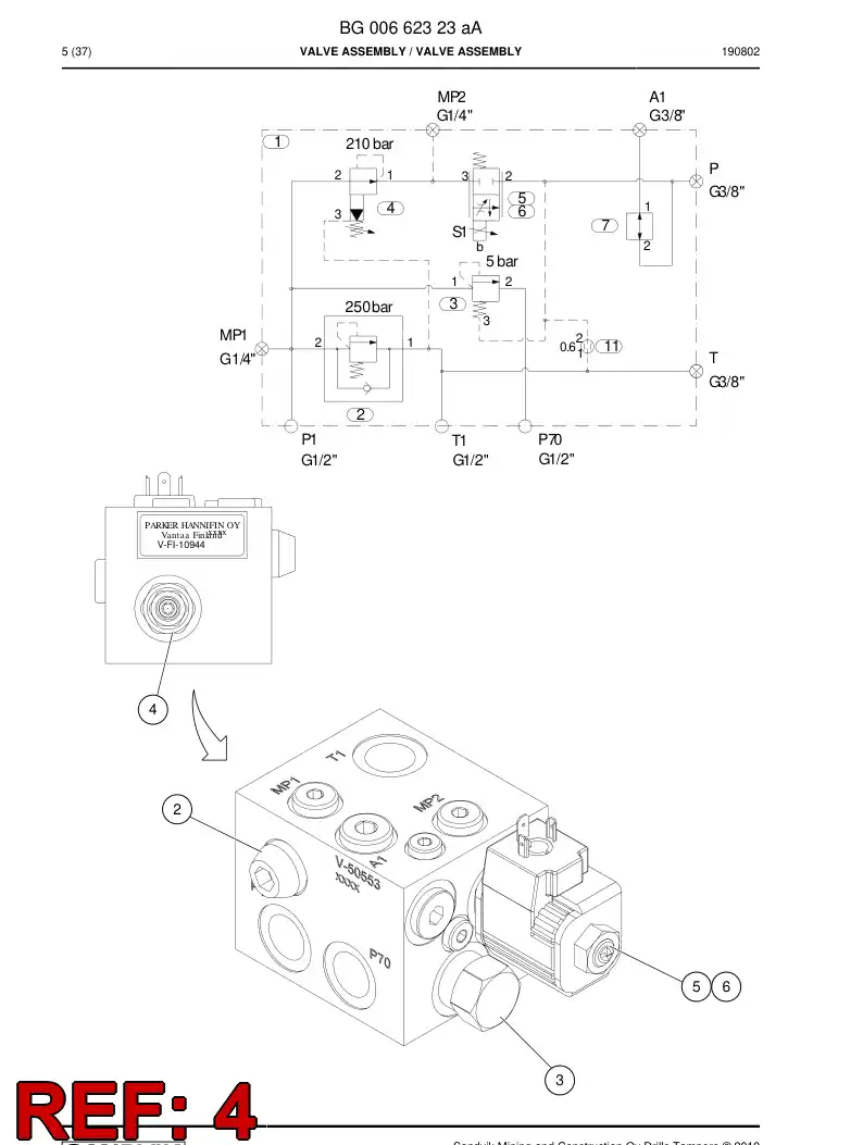 04762136 047 621 36 Valve, Pressure Reducing - Sandvik Technical Drawing