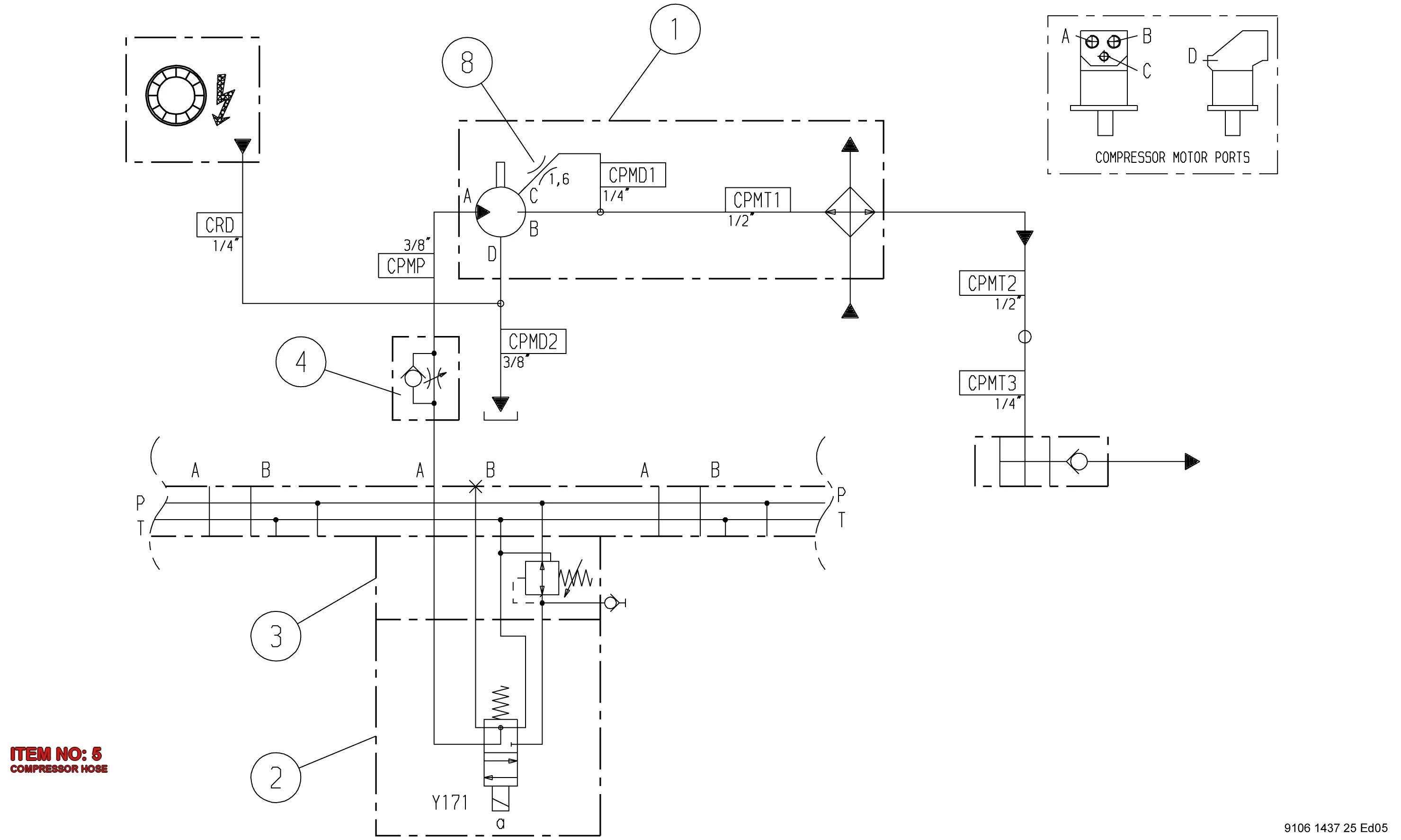 0574 1526 19 COMPRESSOR HOSE - Technical Drawing