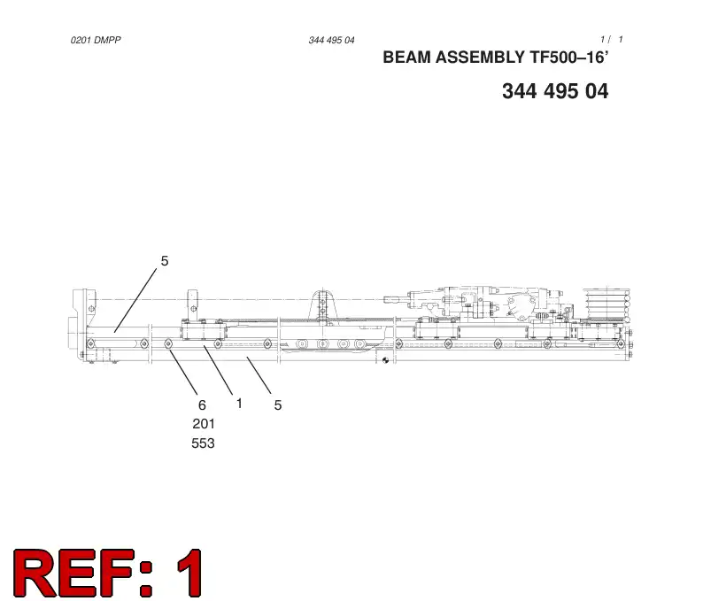 06481576 064 815 76 BEAM 16' TF500 - Sandvik Technical Drawing