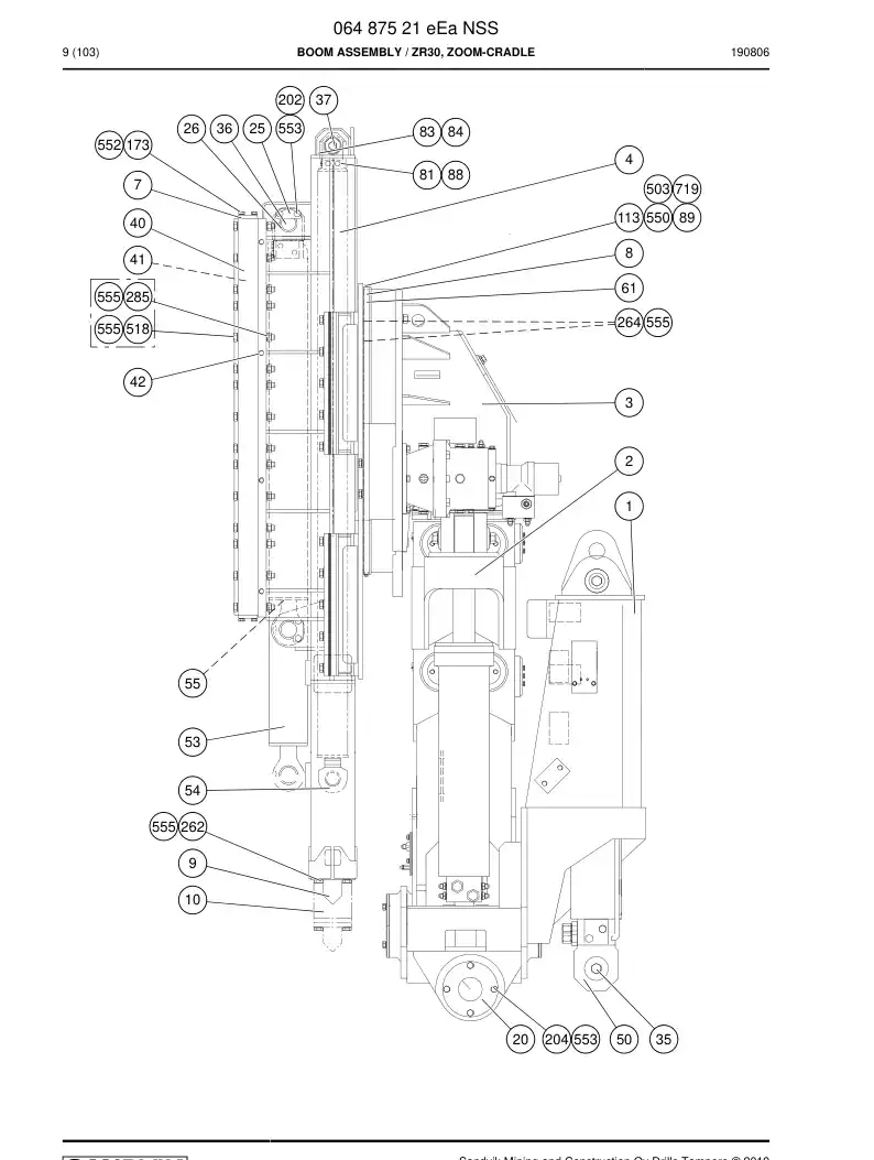 06487521e 064 875 21e Boom Assembly - Sandvik Technical Drawing