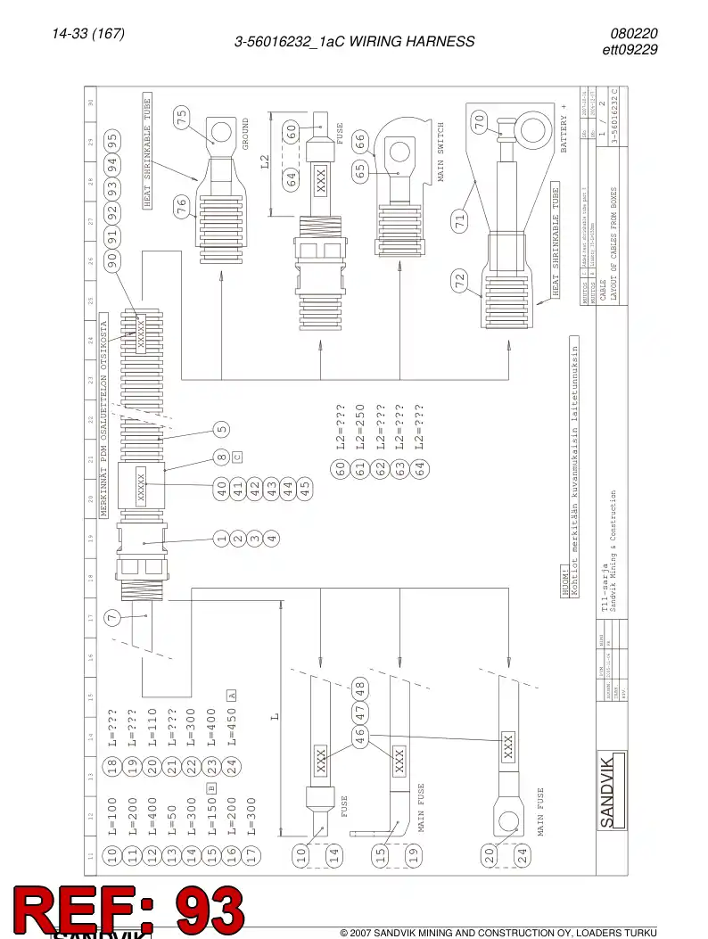 08001863 080 018 63 Wire label - Sandvik Technical Drawing