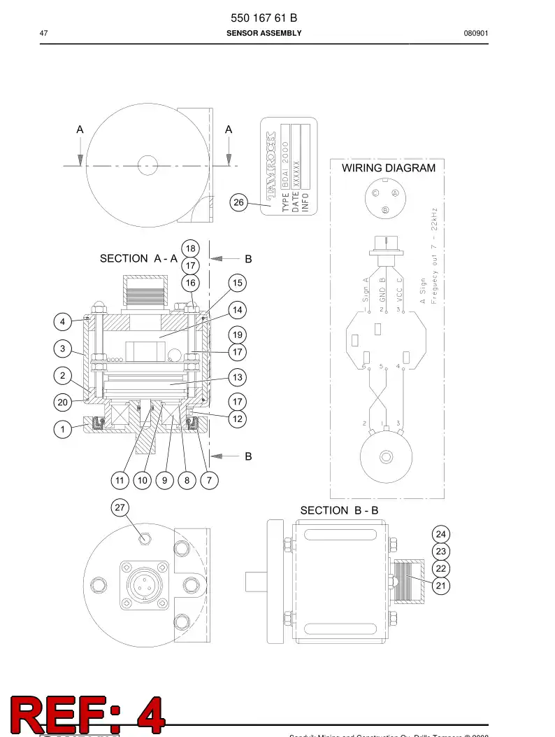 08936048a 089 360 48a LOWER END, BOOM DIR. SENSOR - Sandvik Technical Drawing
