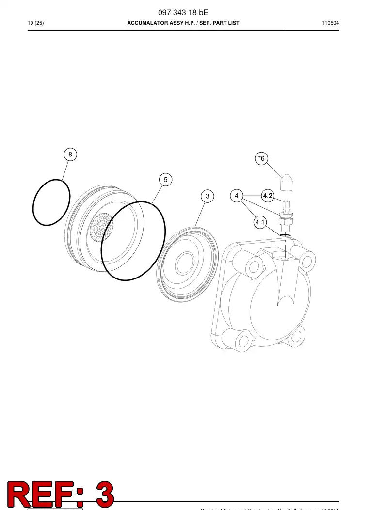 09260298a 092 602 98a Bladder - Sandvik Technical Drawing