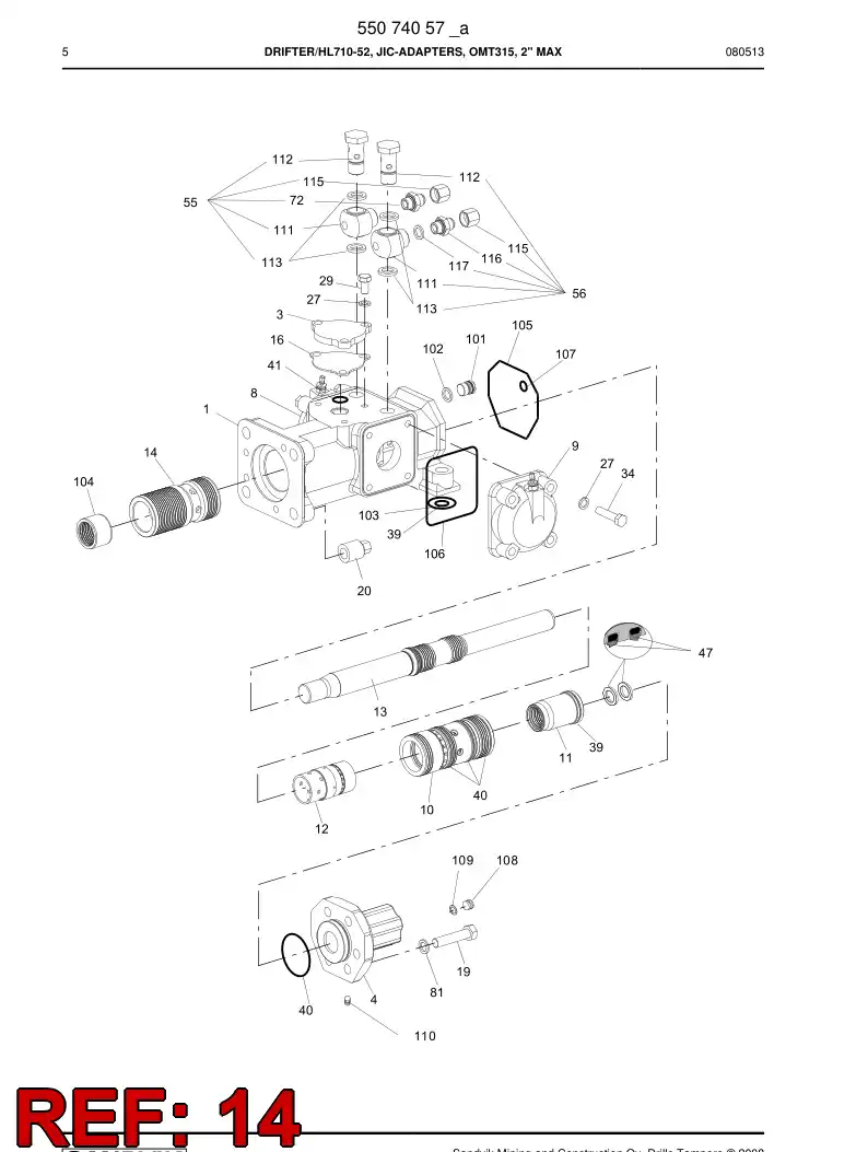 09704908a 097 049 08a FRONT CYLINDER - Sandvik Technical Drawing