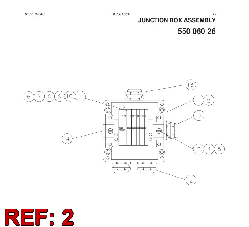 10499108 104 991 08 TERMINAL BOX, HOLES - Sandvik Technical Drawing