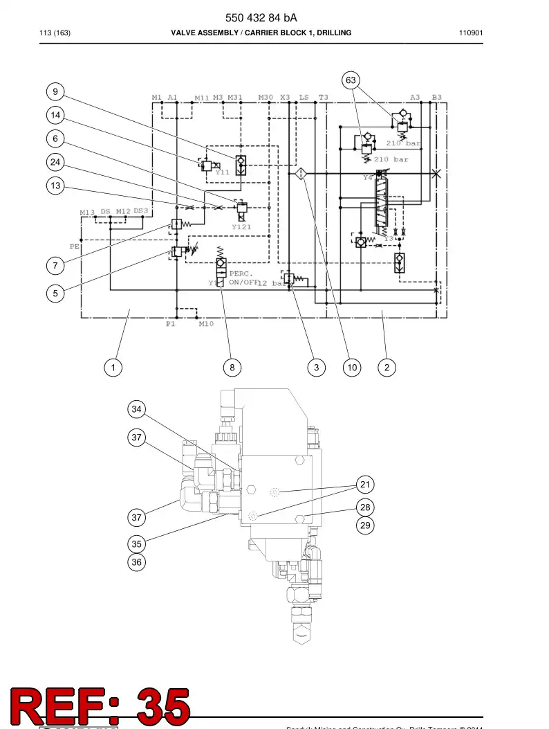 13432038 134 320 38 Adapter (hydraulic) - Sandvik Technical Drawing