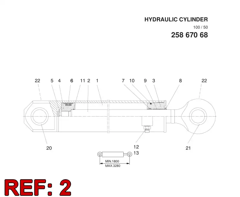 13790548 137 905 48 PISTON ROD D=50 - Sandvik Technical Drawing