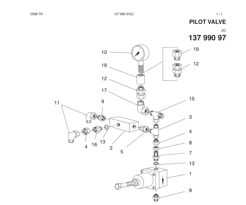 13799097cC 137 990 97cC PILOT VALVE ASSY - Sandvik Technical Drawing