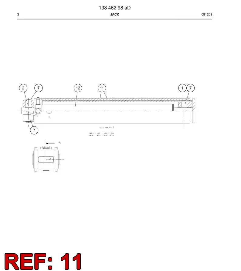 13847208a 138 472 08a Jack beam - Sandvik Technical Drawing