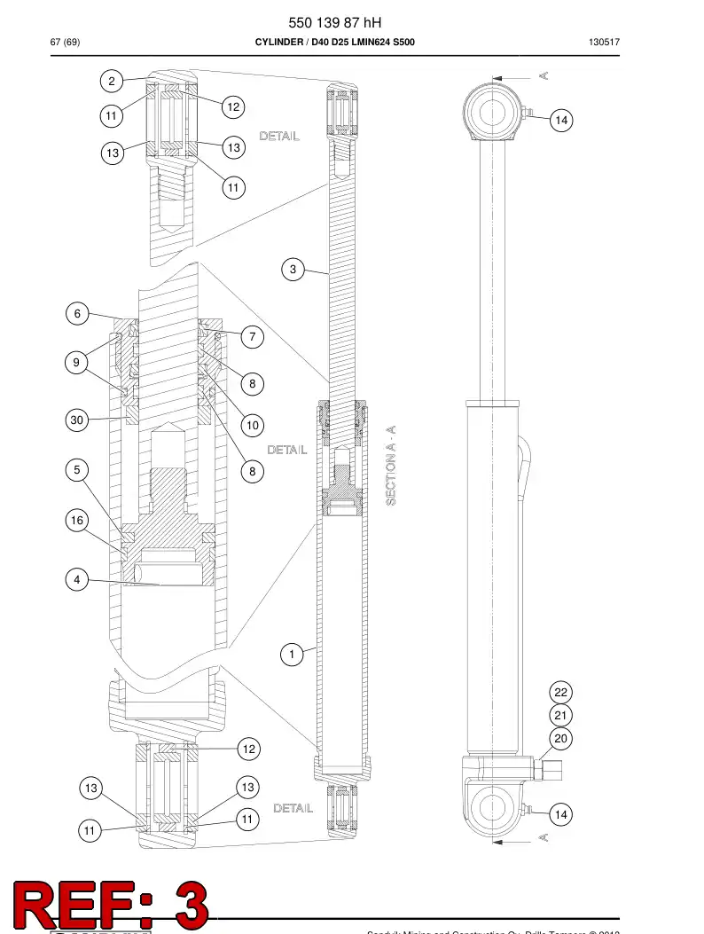 14259198 142 591 98 PISTONVARSI 25 L=534+2-0 - Sandvik Technical Drawing