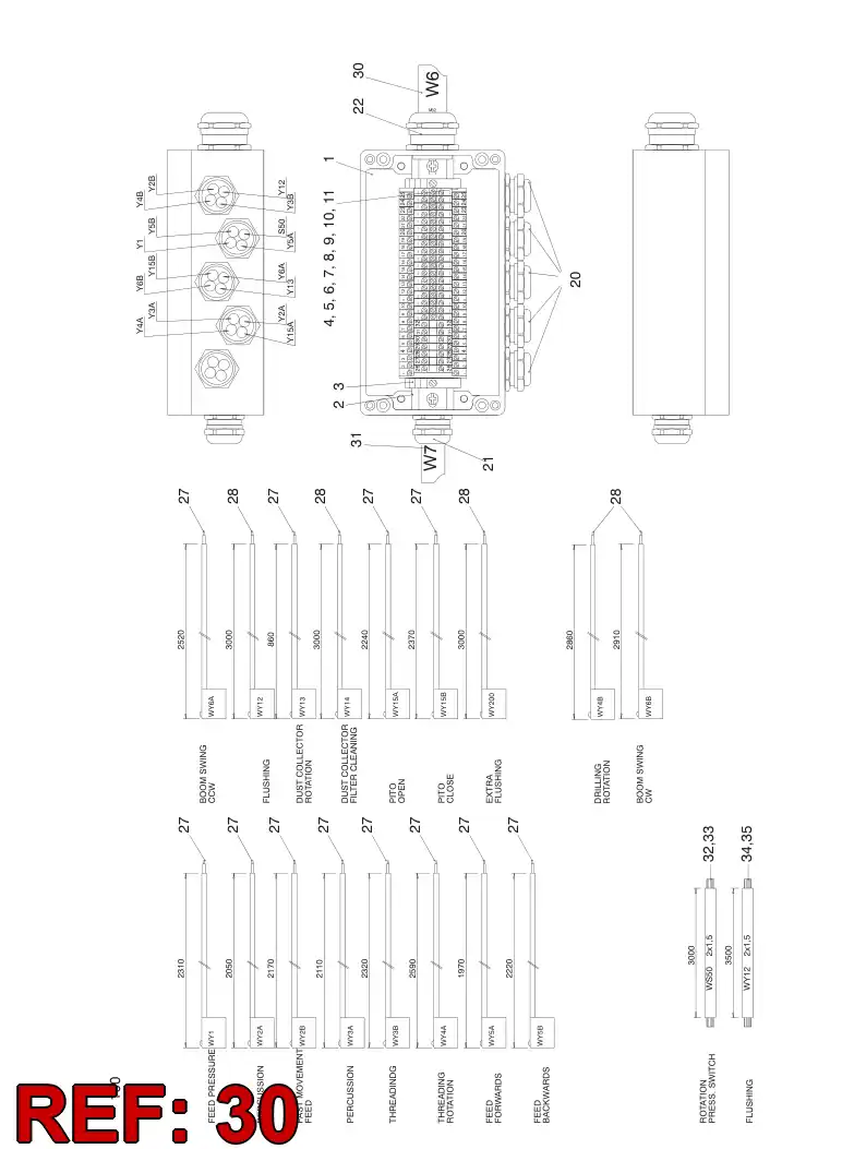 14361438 143 614 38 WIRE SET W6 - Sandvik Technical Drawing