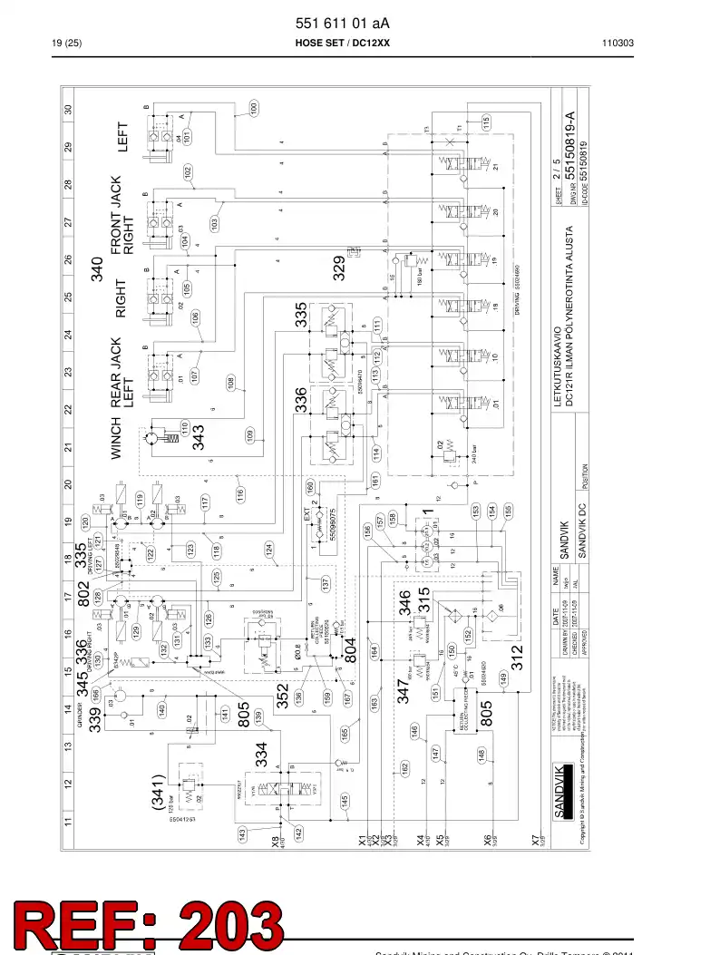 14363998a 143 639 98a Hose Assembly, Hydraulic - Sandvik Technical Drawing