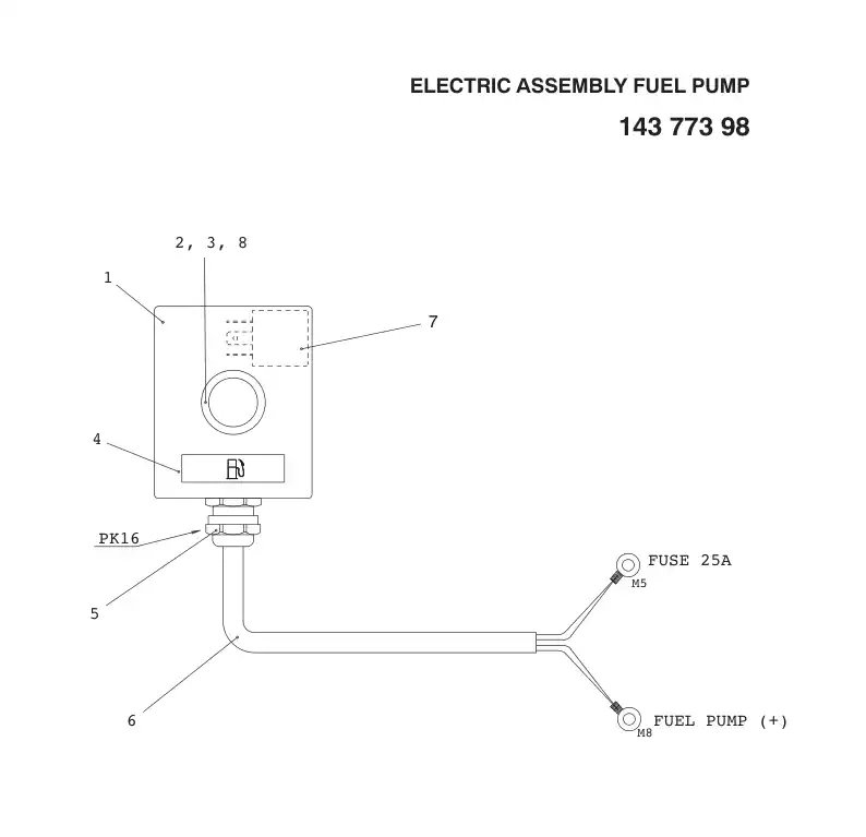 14377398aB 143 773 98aB ELECTRIC ASSEMBLY (FUEL PUMP) - Sandvik Technical Drawing