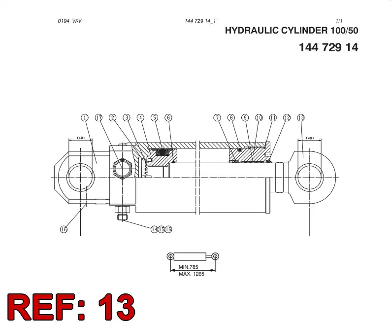 14473108 144 731 08 PISTON rod 50 L=647+2-0 - Sandvik Technical Drawing