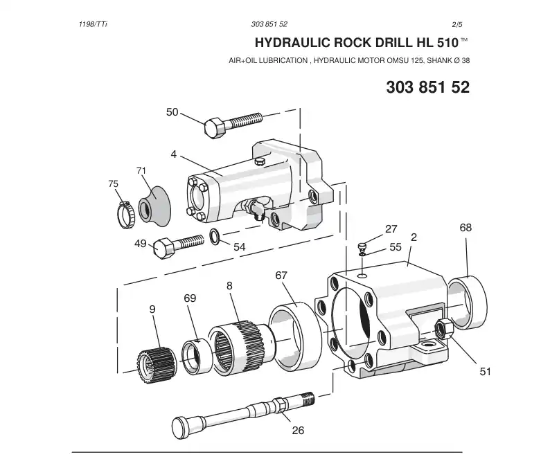 15225768 152 257 68 SPECIAL TOOLS FOR ROCK DRILL - Sandvik Technical Drawing