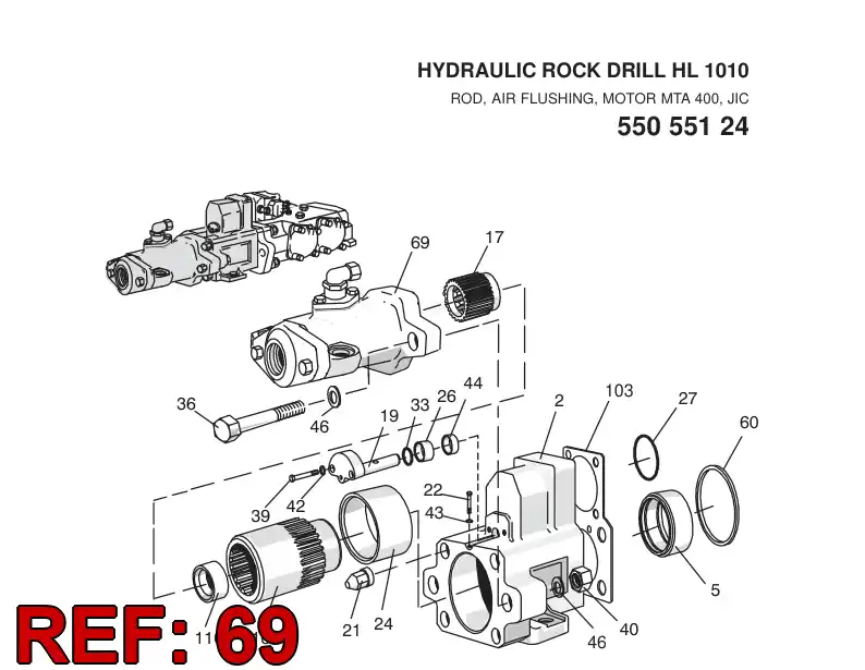 15241528 152 415 28 FLUSHING DEVICE ASSY - Sandvik Technical Drawing