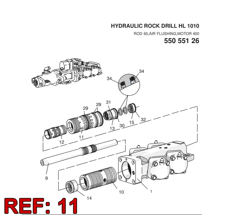 15360208 153 602 08 Cylinder, Rear - Sandvik Technical Drawing