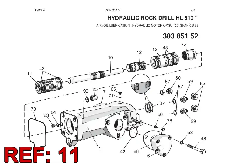 15366818 153 668 18 FRONT CYLINDER ASSY - Sandvik Technical Drawing