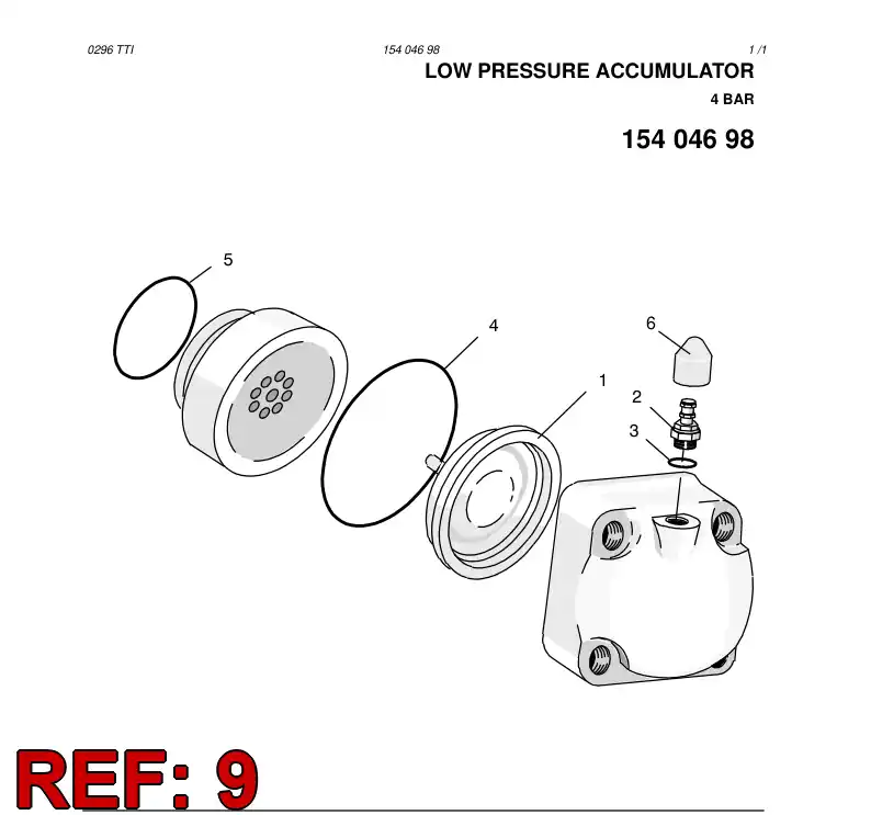 15404698 154 046 98 LOW PRESSURE ACCUMULATOR - Sandvik Technical Drawing