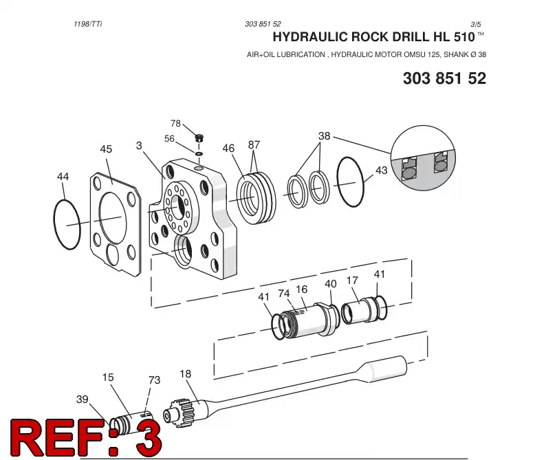 15422198 154 221 98 Spacer/ Rock Drill - Sandvik Technical Drawing