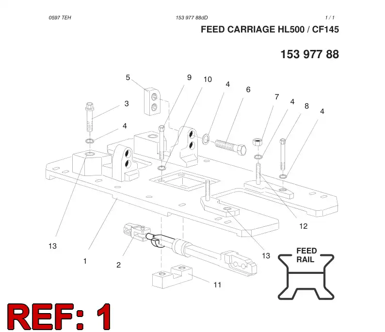 15484868 154 848 68 CARRIAGE PLATE ASSY - Sandvik Technical Drawing