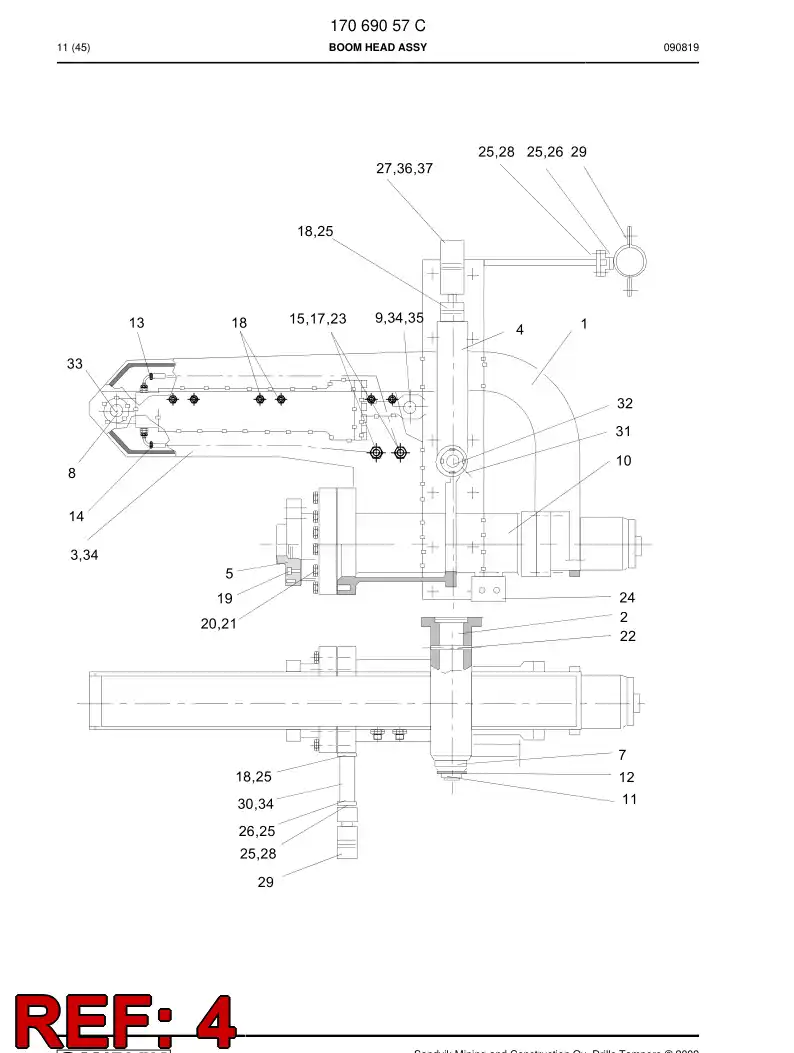 16005028 160 050 28 BOOM HEAD - Sandvik Technical Drawing