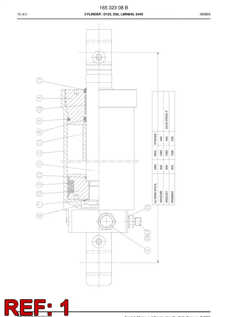16532438 165 324 38 CYLINDER TUBE - Sandvik Technical Drawing