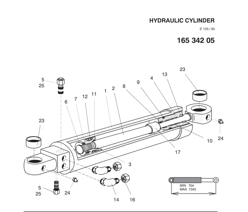 16534205cD 165 342 05cD HYDRAULIC CYLINDER - Sandvik Technical Drawing