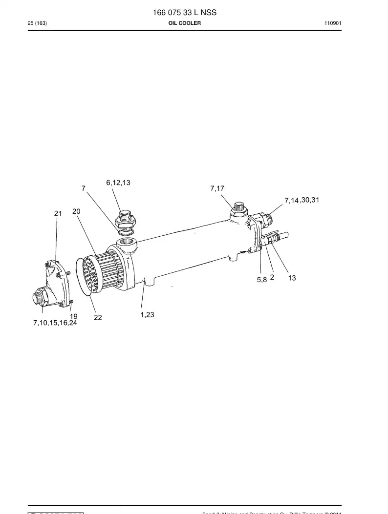 16607533 166 075 33 Oil cooler - Sandvik Technical Drawing