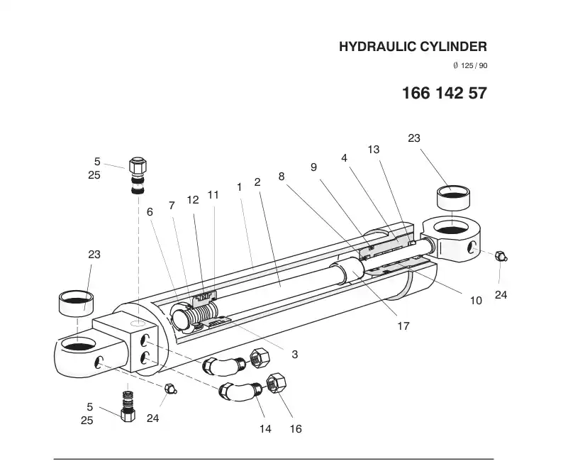 16614257b 166 142 57b HYDRAULIC CYLINDER - Sandvik Technical Drawing