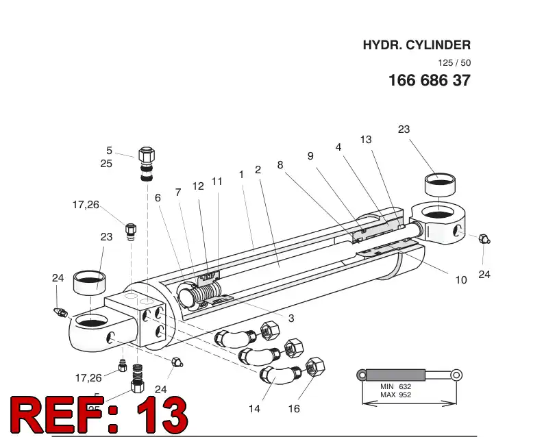 16668637 166 686 37 HYDR.CYLINDER - Sandvik Technical Drawing