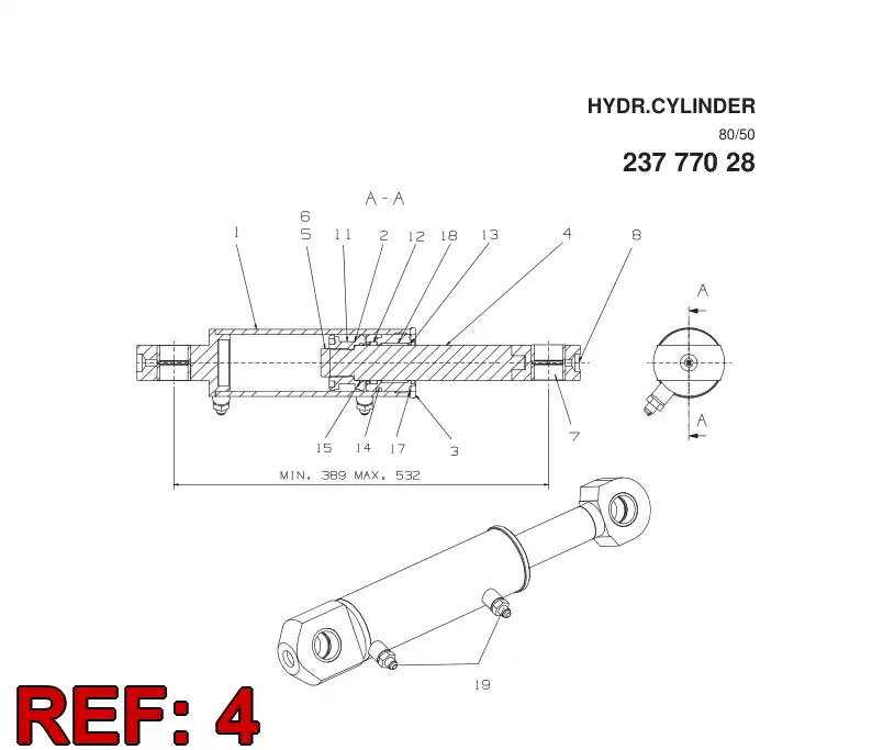 16942808 169 428 08 PISTON ROD - Sandvik Technical Drawing