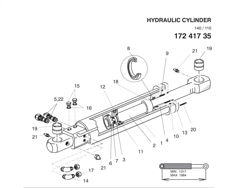 17241735aD 172 417 35aD HYDRAULIC CYLINDER - Sandvik Technical Drawing