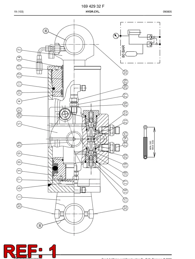 17567238 175 672 38 CYLINDER PIPE - Sandvik Technical Drawing