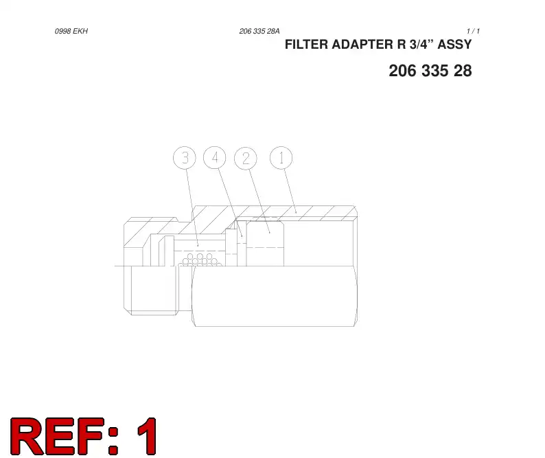 20633378 206 333 78 FILTER ADAPTER R 3/4'' - Sandvik Technical Drawing