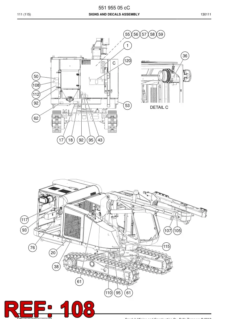 23224705c 232 247 05c Decal, Warning - Sandvik Technical Drawing