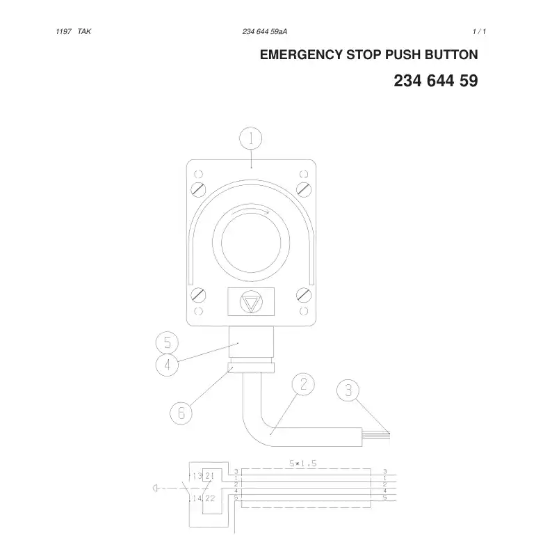 23464459aA 234 644 59aA EMERGENCY STOP PUSH BUTTON - Sandvik Technical Drawing