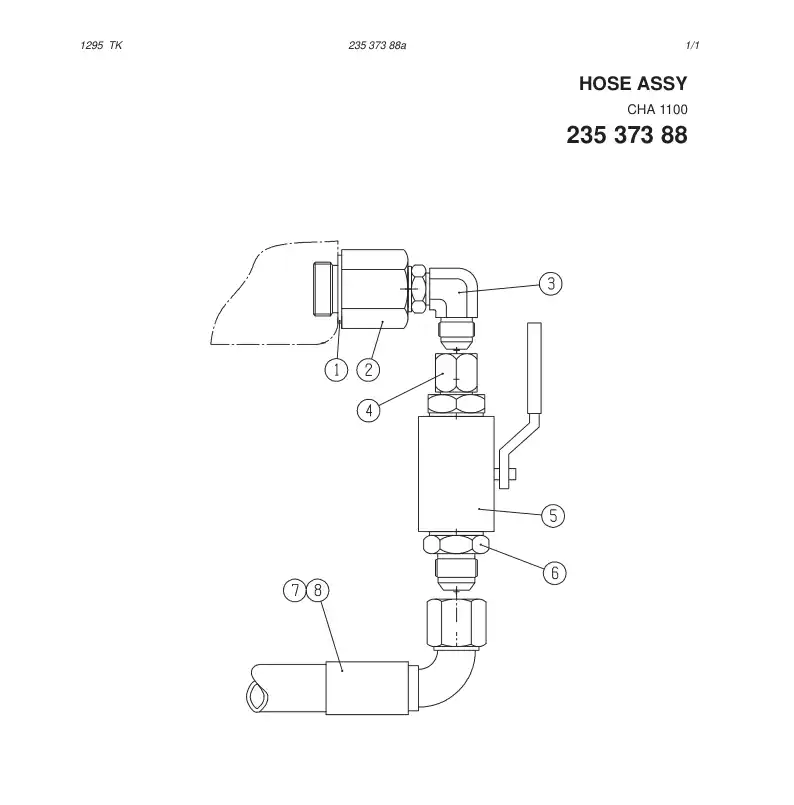 23537388a 235 373 88a HOSE ASSY - Sandvik Technical Drawing