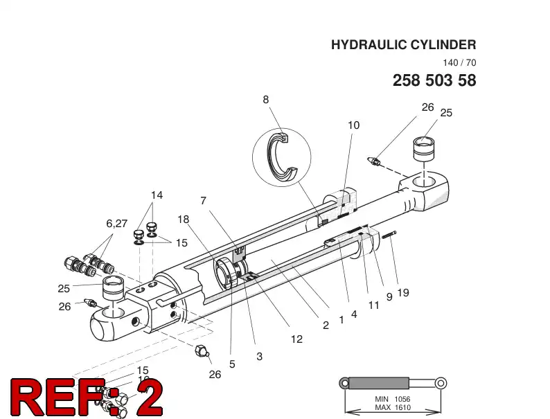 23748338 237 483 38 PISTON ROD D70 - Sandvik Technical Drawing