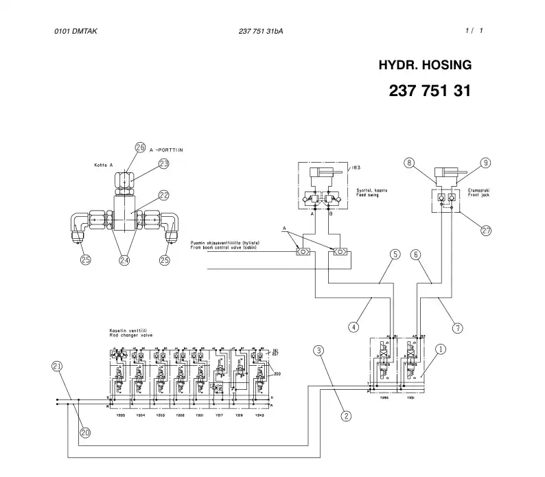 23775131bA 237 751 31bA HYDRAULIC HOSING (FRONT JACK) - Sandvik Technical Drawing