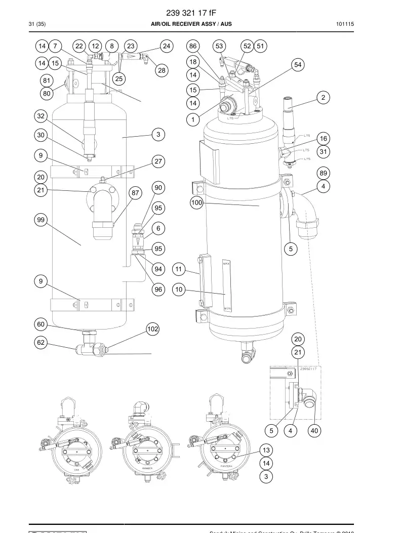 23932117e 239 321 17e AIR/OIL RECEIVER ASSY - Sandvik Technical Drawing