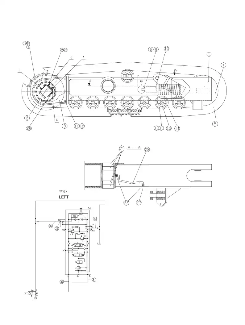 23983721aA 239 837 21aA TRACK ASSEMBLY L.H - Sandvik Technical Drawing