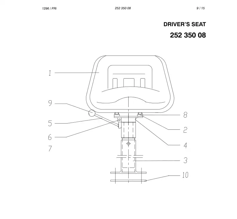 25235008 252 350 08 Driver's seat - Sandvik Technical Drawing
